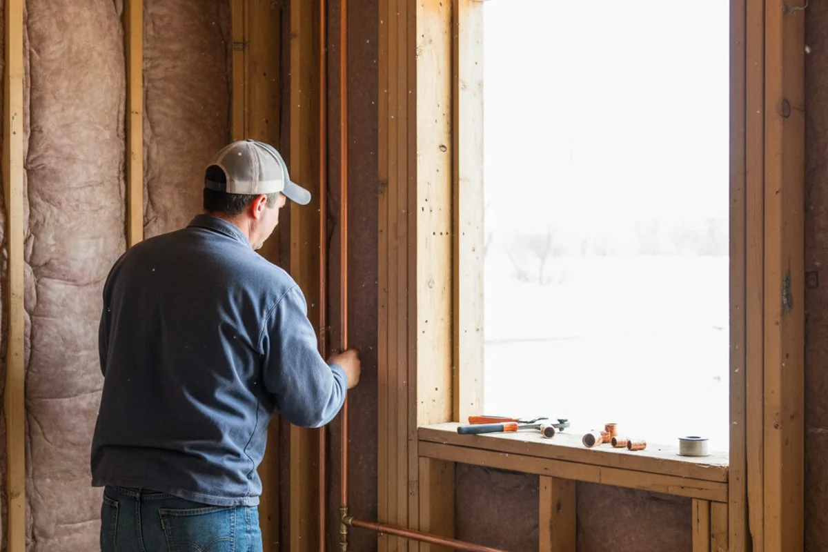 Licensed plumber running new copper supply lines in a Spavinaw home